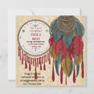 Boho chic Tassels, Federn und Knoten Hochzeit Einladung