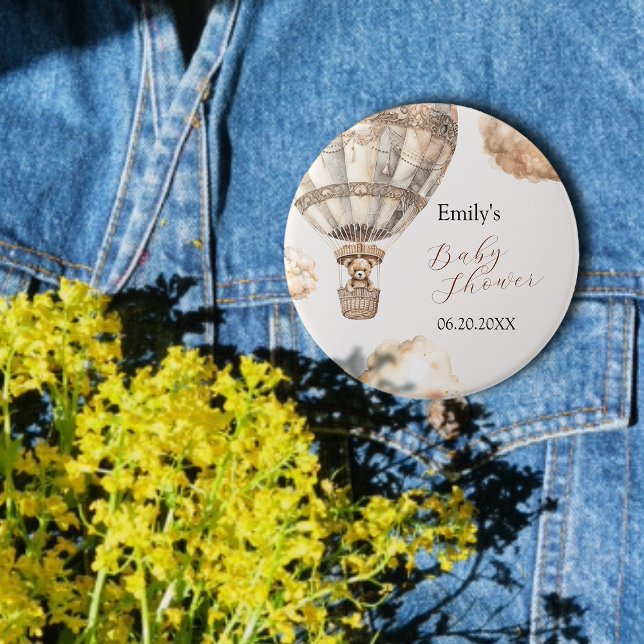Boho Chic Teddy Bear Air Ballon Sky Ivoire Button (Boho Chic Teddy Bear Air Balloon Sky Ivoy Button)