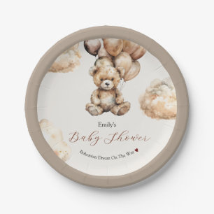 Boho Chic Teddy Bear Balloons Clouds Baby Dusche Pappteller