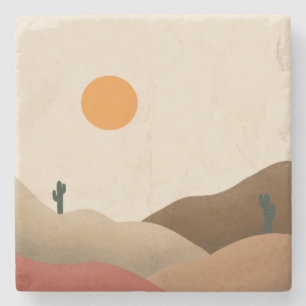 Boho Chic Terracotta Desert Cactus Monogram Steinuntersetzer