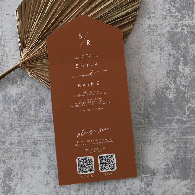 Boho Chic Terracotta Dual QR Code Wedding All In One Einladung (Von Creator hochgeladen)