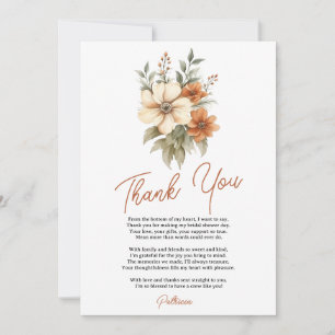 Boho Chic Terracotta Floral Bouquet Brautparty Dankeskarte