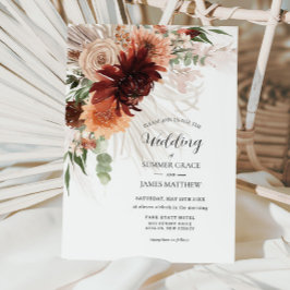 Boho Chic Terracotta Floral Pampas Grass Wedding Einladung