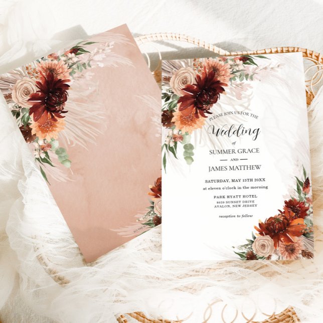 Boho Chic Terracotta Floral Pampas Grass Wedding Einladung (Von Creator hochgeladen)