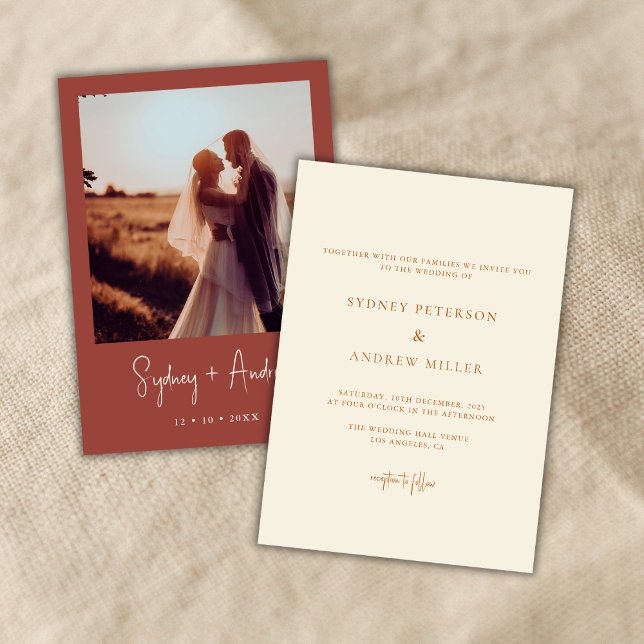 Boho Chic Terracotta Foto Hochzeit Einladung (Von Creator hochgeladen)