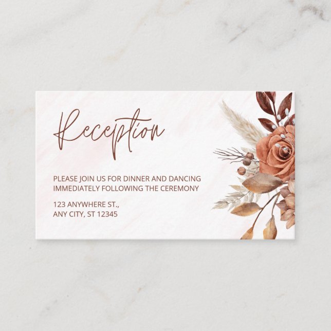Boho Chic Terracotta Hochzeit im Herbst Empfang Begleitkarte (Vorderseite)