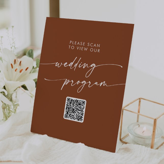 Boho Chic Terracotta QR Code Wedding Program Sockelschild (Von Creator hochgeladen)