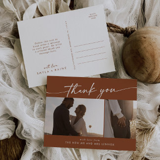 Boho Chic Terracotta Wedding Foto Vielen Dank Postkarte