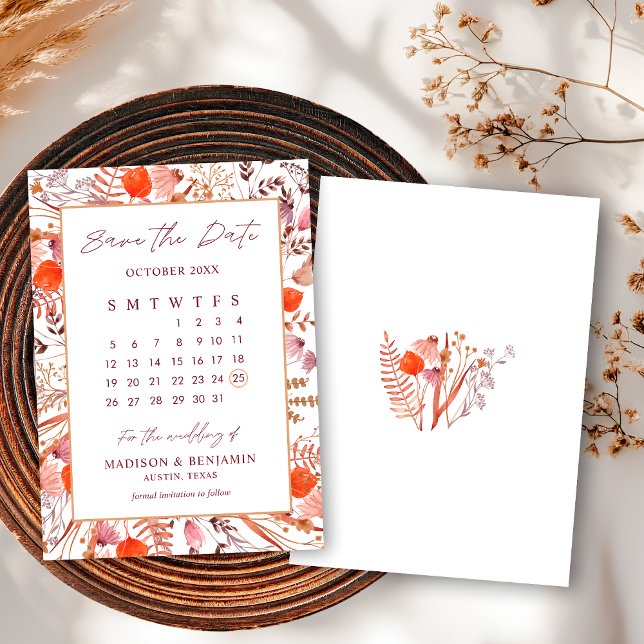 Boho Chic Terracotta Wildblumen Hochzeitstag Save The Date (Von Creator hochgeladen)