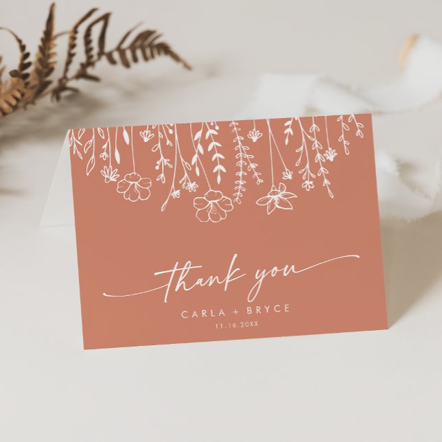 Boho Chic Terracotta Wildflower Folded Wedding  Dankeskarte (Von Creator hochgeladen)