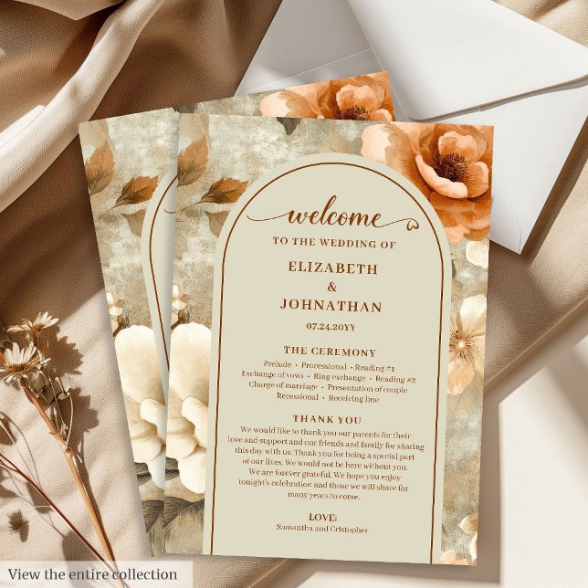 Boho-chic Terrakotta Beige Salbei Hochzeitstag Programm (Bohemian Chic Terra Cotta Beige Sage Wedding Program)