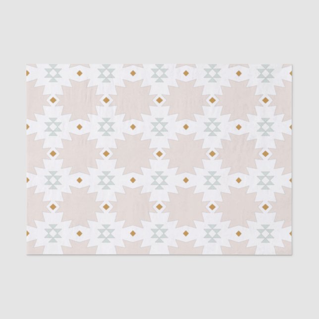 Boho Chic Tribal Aztec Tan und grünes Muster Seidenpapier (Vorderseite)