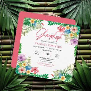 Boho Chic Tropical Hibiskus Graduation Party Einladung