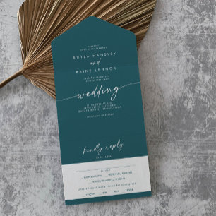 Boho-Chic Türkisblaue Mahlzeitenwahl RSVP Hochzeit All In One Einladung