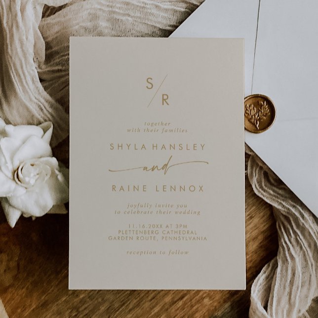 Boho Chic Vintag Gold Monogram Wedding Einladung (Von Creator hochgeladen)