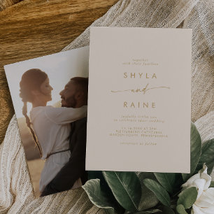 Boho Chic Vintage Gold Casual Foto Hochzeit Einladung