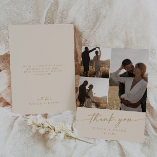 Boho-Chic-Vintage-Gold-Hochzeitsfoto-Collage Dankeskarte