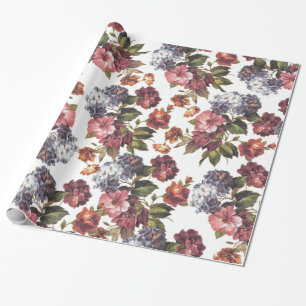 Boho-chic vintage rosa blau orange Rosen Blumen Geschenkpapier