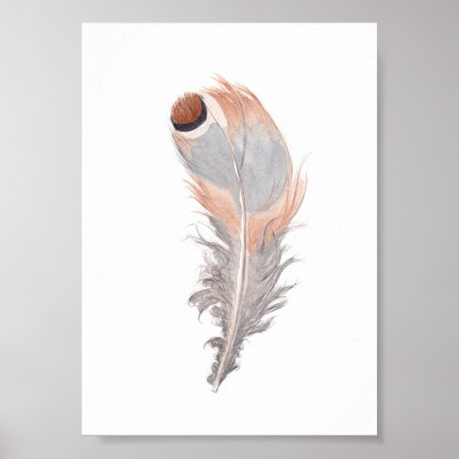 Boho chic Vogelfedern Aquarellmalerei Druck Poster (Vorne)
