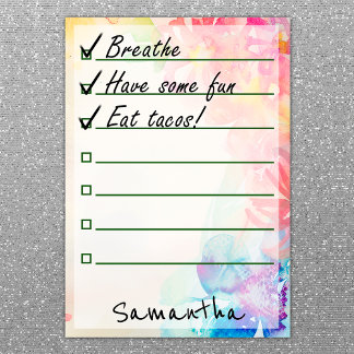 Boho Chic Wasserfarbe Blumenblume Liste 4" x 6" Post-it Klebezettel