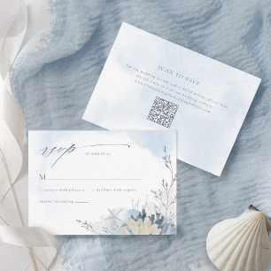 Boho Chic Wasserfarbe Korallen Strand Hochzeit QR RSVP Karte