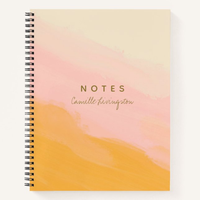 Boho Chic Wasserfarbe Rosa und Gelb Personalisiert Notizbuch (Vorderseite)