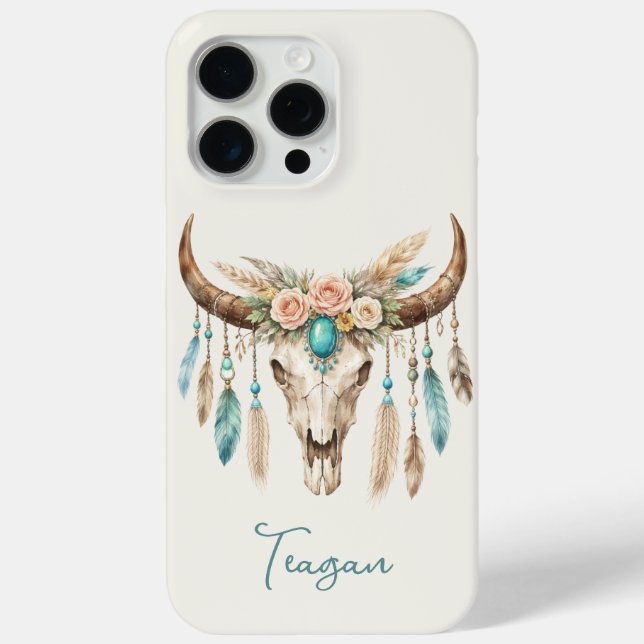 Boho-Chic-Wasserfarben-Blumen-Kuh-Schädel Case-Mate iPhone Hülle (Rückseite)