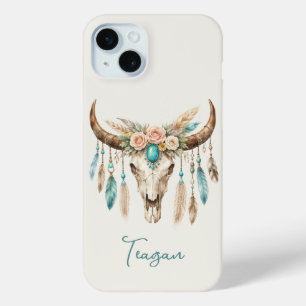 Boho-Chic-Wasserfarben-Blumen-Kuh-Schädel Case-Mate iPhone Hülle