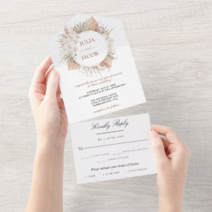 Boho-Chic-Wasserfarbenes Blumig-Hochzeit All In One Einladung