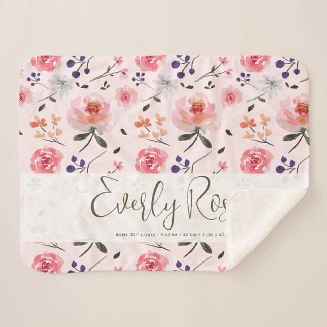 Boho Chic Wasserfarbenflorieren Personalisiert Sta Sherpadecke (Vorderseite (Horizontal))