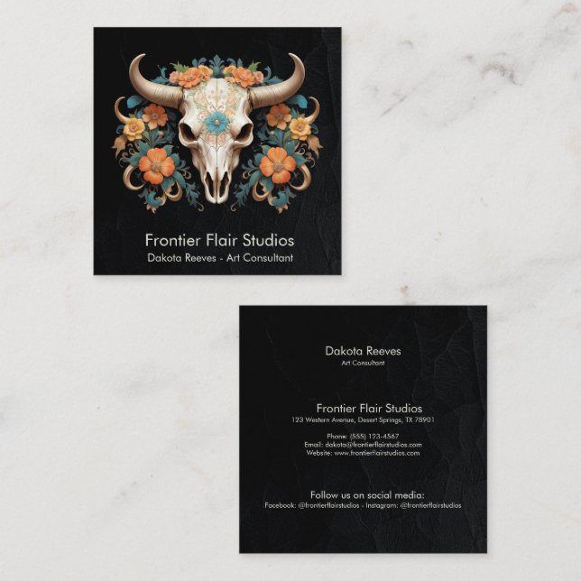 Boho Chic Watercolor Art Deco Quadratische Visitenkarte (Vorne/Hinten)