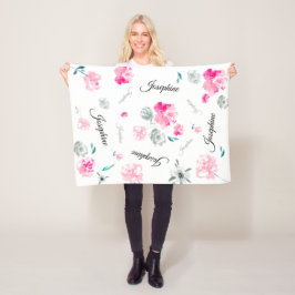 Boho Chic Watercolor Blume wiederholt Name Baby Fleecedecke