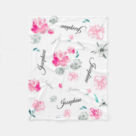 Boho Chic Watercolor Blume wiederholt Name Baby Fleecedecke
