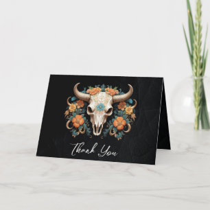 Boho Chic Watercolor Blumenkuh Skull Hochzeit Dankeskarte