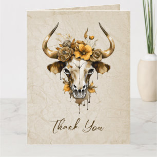 Boho Chic Watercolor Blumenkuh Skull Hochzeit Dankeskarte