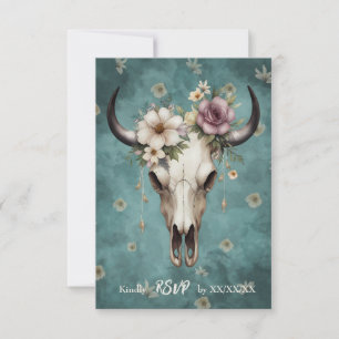 Boho Chic Watercolor Blumenkuh Skull Hochzeit RSVP Karte