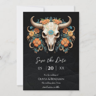 Boho Chic Watercolor Blumenkuh Skull Hochzeit Save The Date