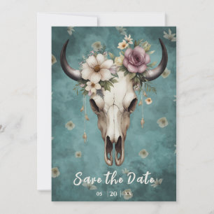 Boho Chic Watercolor Blumenkuh Skull Hochzeit Save The Date