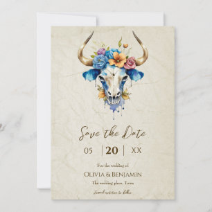 Boho Chic Watercolor Blumenkuh Skull Hochzeit Save The Date
