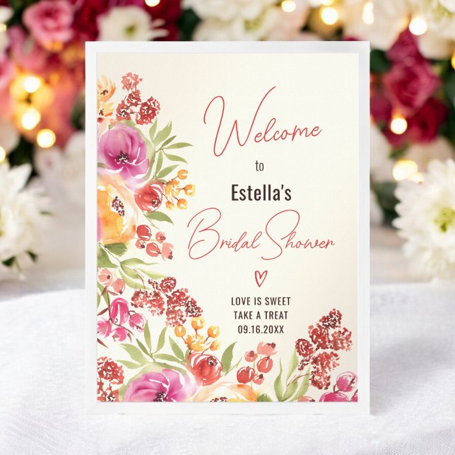Boho Chic Watercolor Brautparty Willkommen Poster (Boho Chic Watercolor Floral Bridal Shower Welcome Poster)