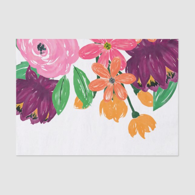 Boho Chic Watercolor Burgundy Pink Blume Seidenpapier (Vorderseite)