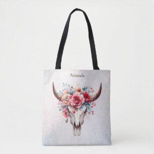 Boho Chic Watercolor Floral Cow Skull