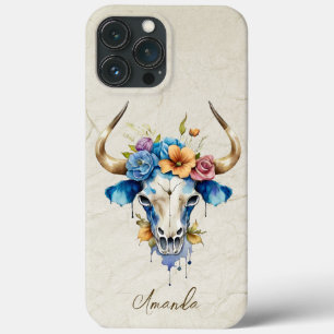 Boho Chic Watercolor Floral Cow Skull Case-Mate iPhone Hülle