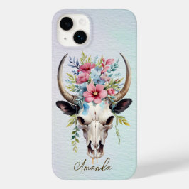 Boho Chic Watercolor Floral Cow Skull Case-Mate iPhone 14 Plus Hülle