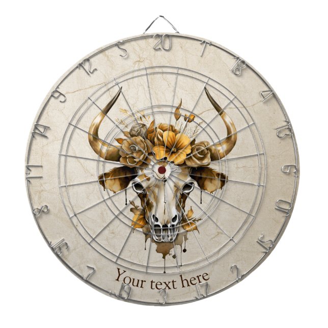 Boho Chic Watercolor Floral Cow Skull Dartscheibe (vorne)