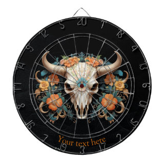 Boho Chic Watercolor Floral Cow Skull Dartscheibe