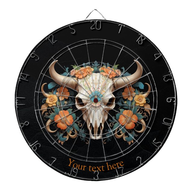 Boho Chic Watercolor Floral Cow Skull Dartscheibe (vorne)