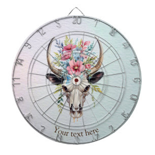 Boho Chic Watercolor Floral Cow Skull Dartscheibe