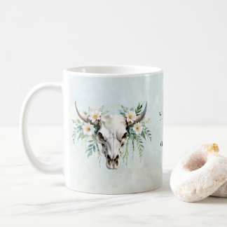 Boho Chic Watercolor Floral Cow Skull Kaffeetasse