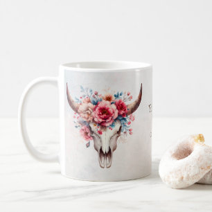 Boho Chic Watercolor Floral Cow Skull Kaffeetasse